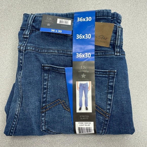 NEW US Urban Star Men's 36x30 Stretch Slim Fit Blue Denim Jeans - Picture 5 of 9